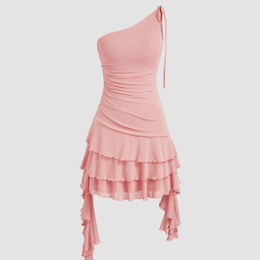 Cider Blush One-Shoulder Ruffle Dress